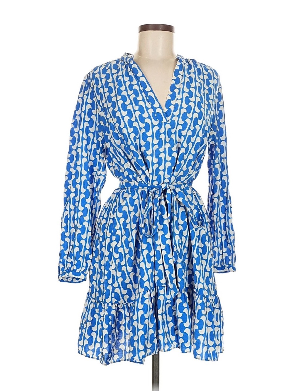Zara Blue and White Long Sleeve Dress